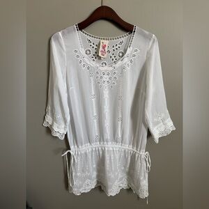 Johnny Was White Lace Top XS